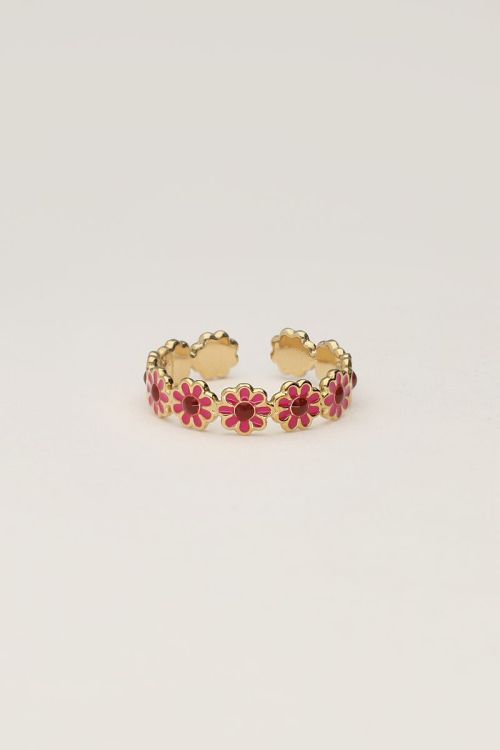 Vintage ring met roze & rode bloemetjes