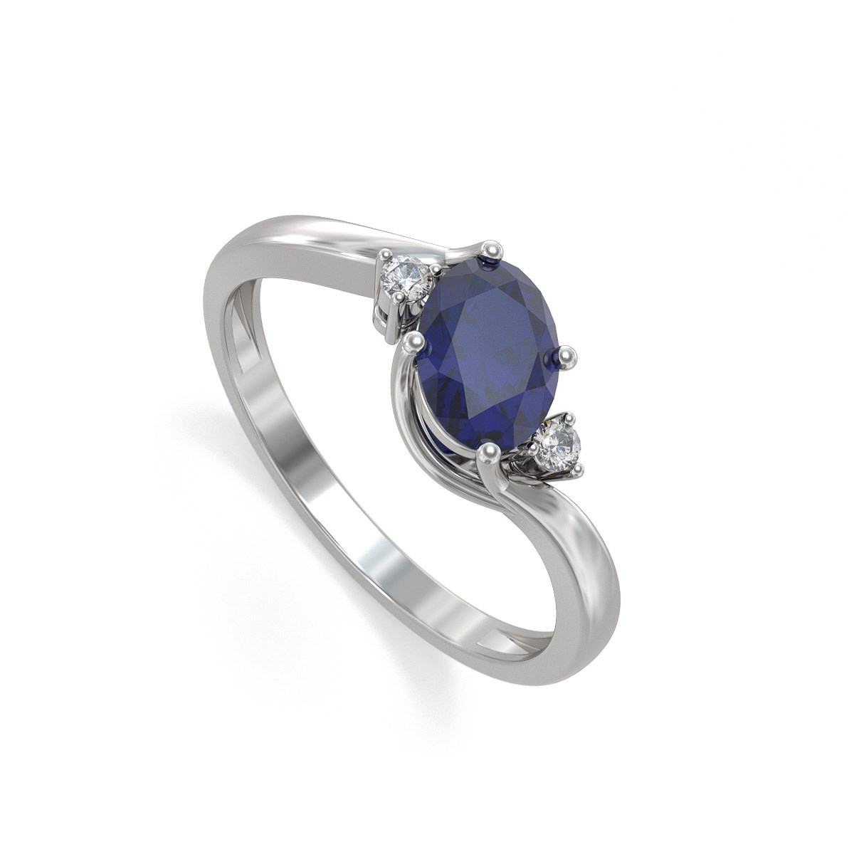 Bague ADEN Saphir et diamants sur Argent 925 1.58grs