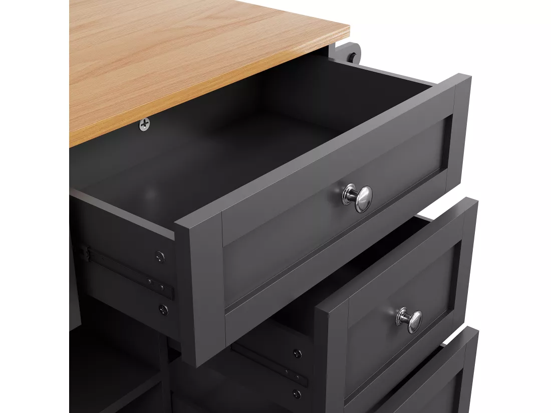 Ilot central de cuisine mobile - 5 tiroirs et 5 compartiments - MDF - Noir