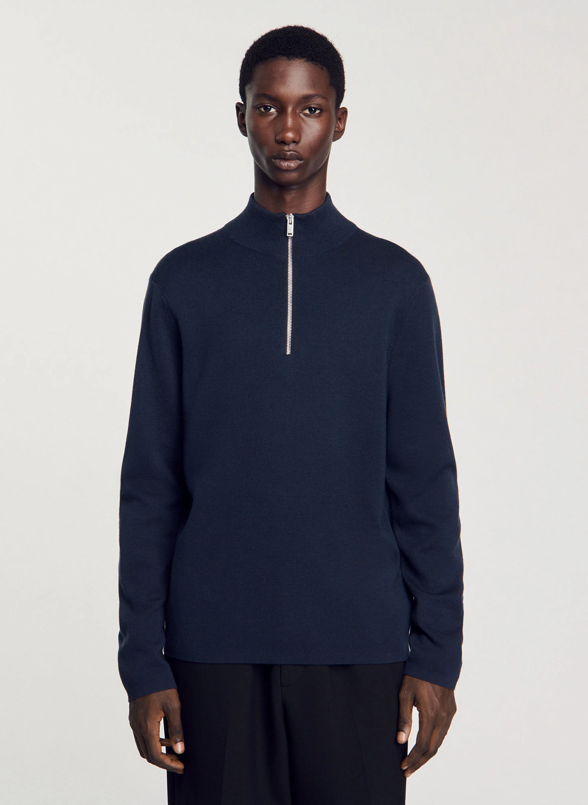 Pull col montant zippé en laine | Bleu