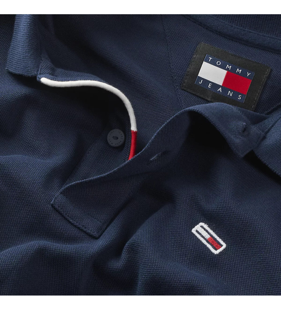 Camisa polo Tommy Jeans Slim Placket de manga comprida, azul marinho