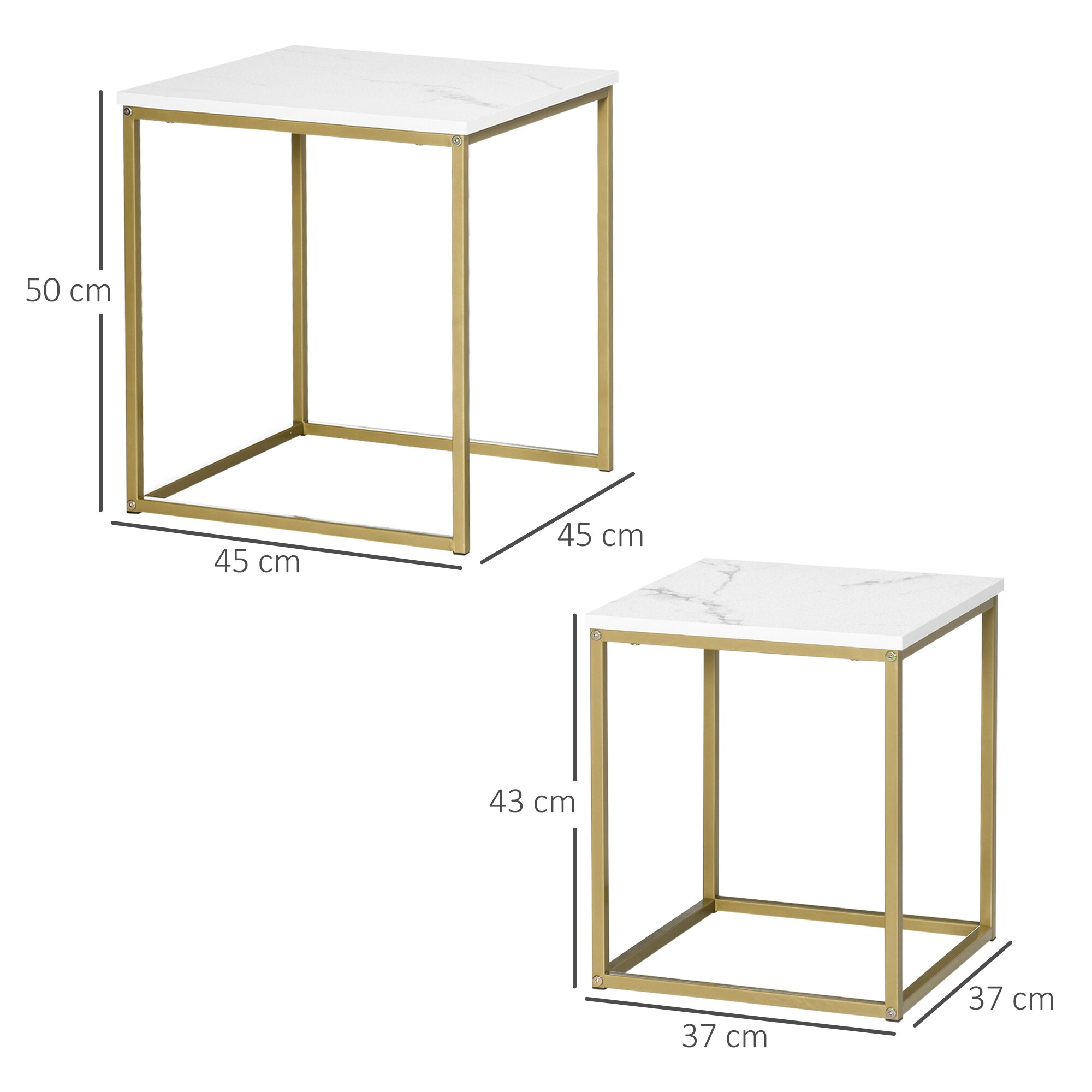 HOMCOM Couchtisch Set mit Marmoroptik weiß 45L x 45B x 50H cm