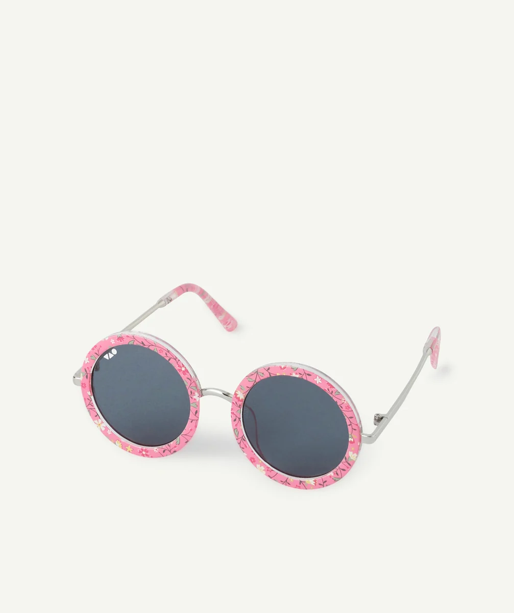lunettes de soleil fille rondes roses avec imprimé à fleurs