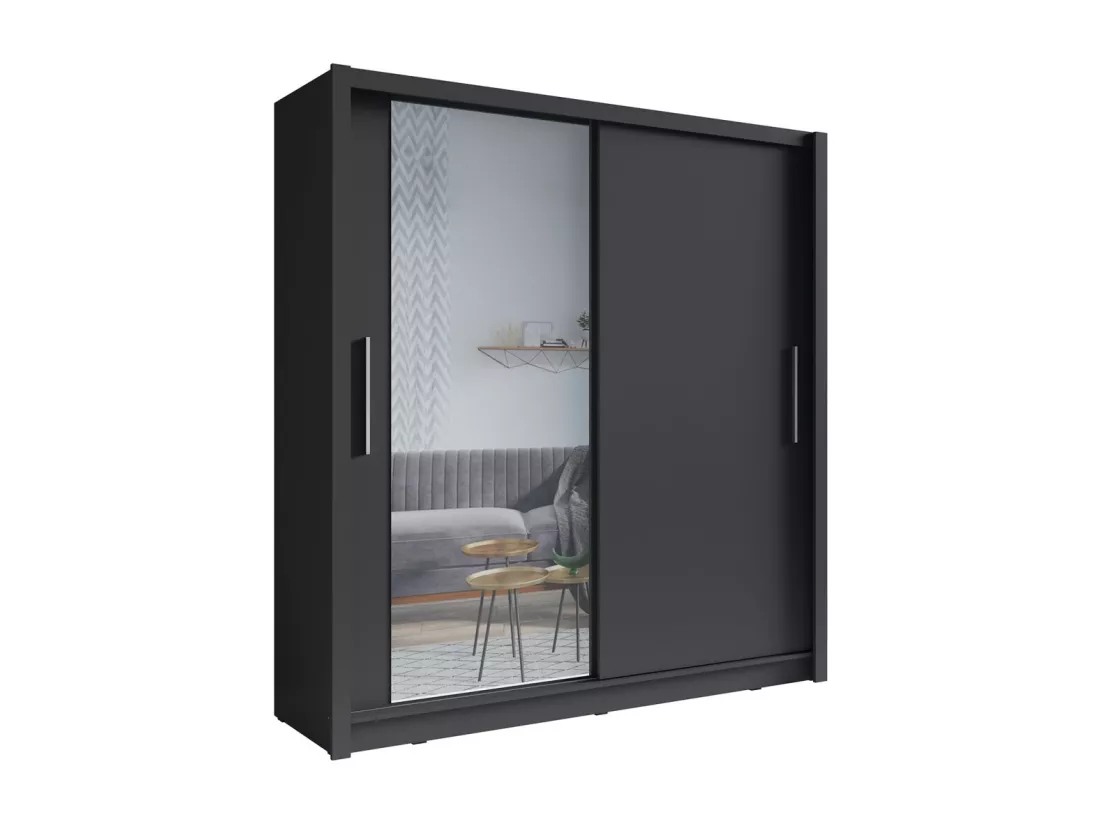 Armoire 2 portes coulissantes avec miroir 155 cm - gris graphite - Collection OZZULA