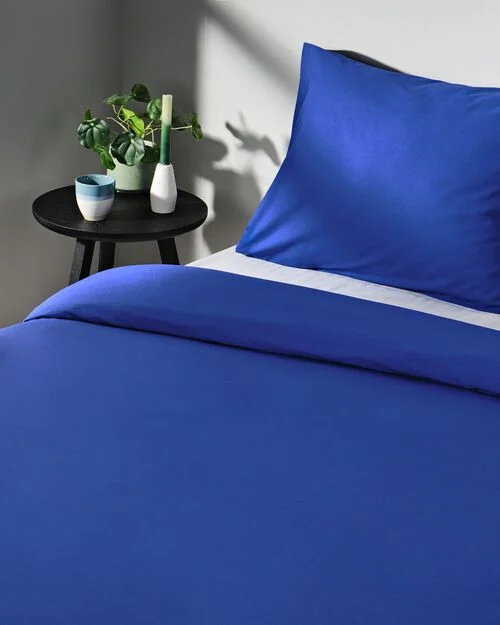 housse de couette coton doux 140 x 200/220 bleu cobalt