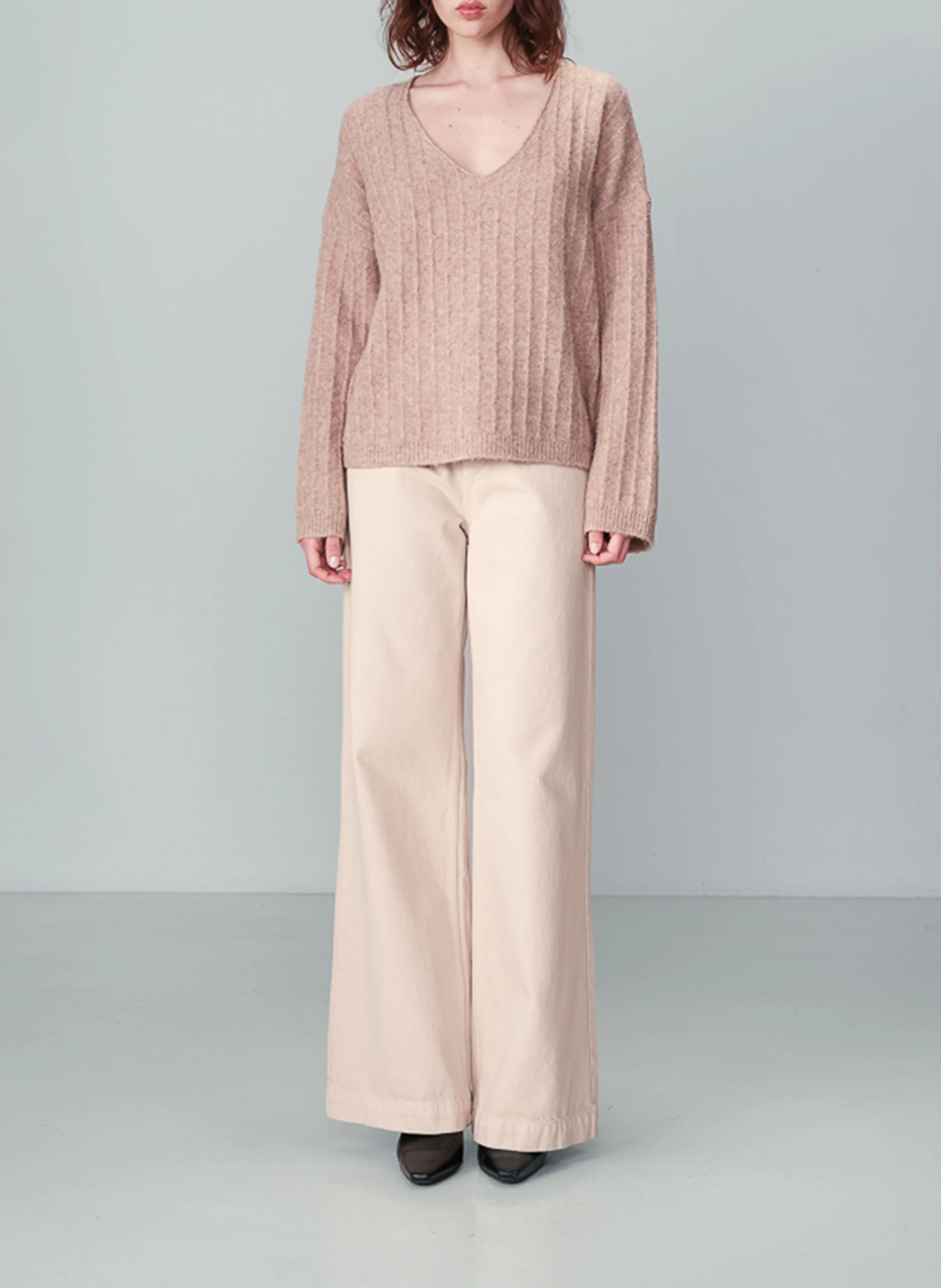 NANCY - Pull ample col V en maille | Gris