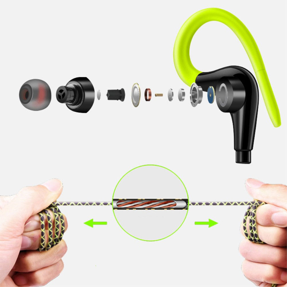 In-Ear Sport Kopfhörer Headset 3.5mm Klinken Anschluss mit Mikrofon   Ohrbügel - Grün