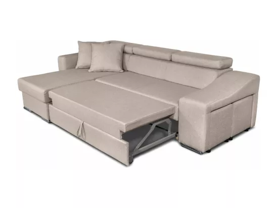 Canapé d'Angle Gauche Elona Convertible en Tissu - Beige - L264 x P162 x H75cm - Loungitude