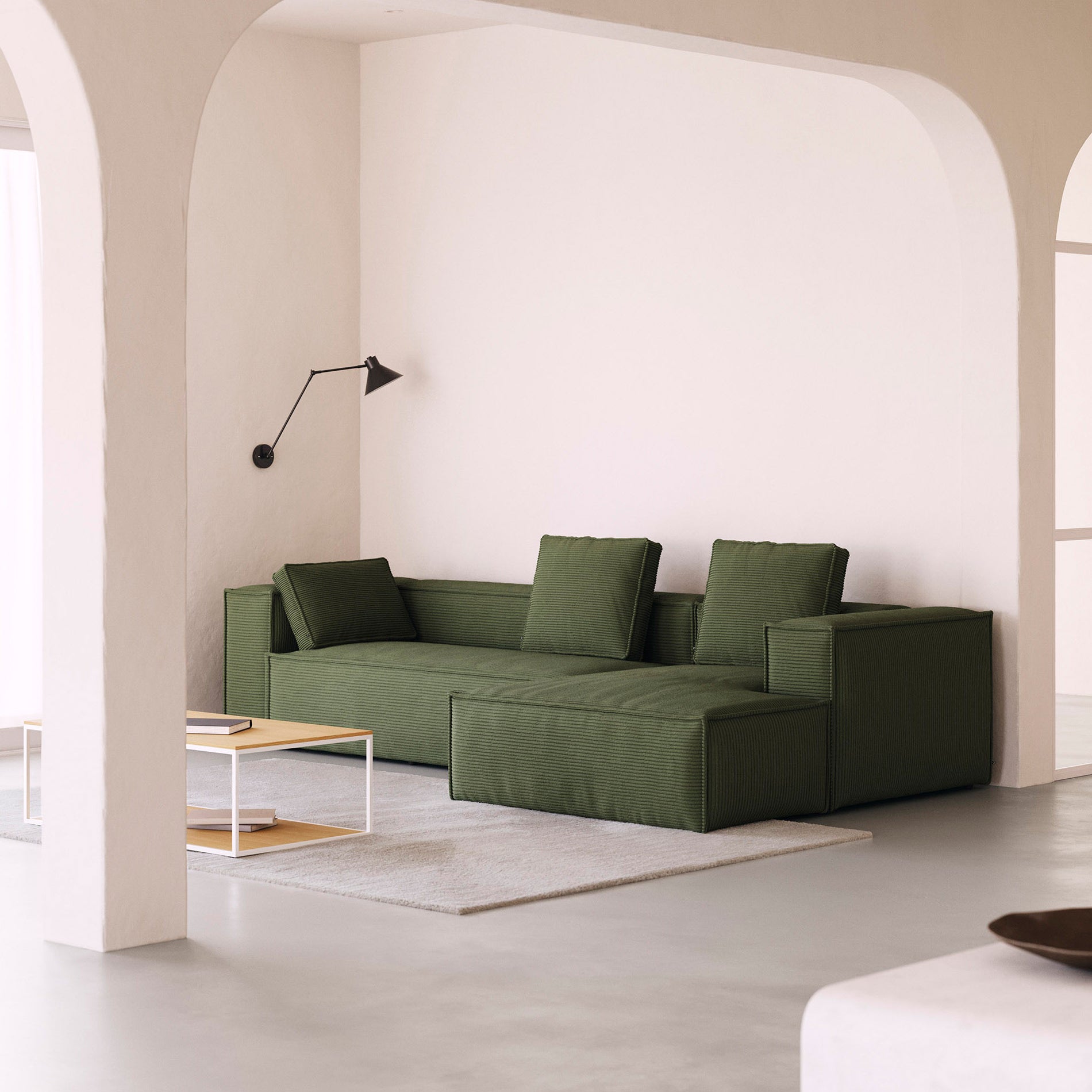 Kave Home Blok Chaise Longue Rechts - Donkergroen - Rib