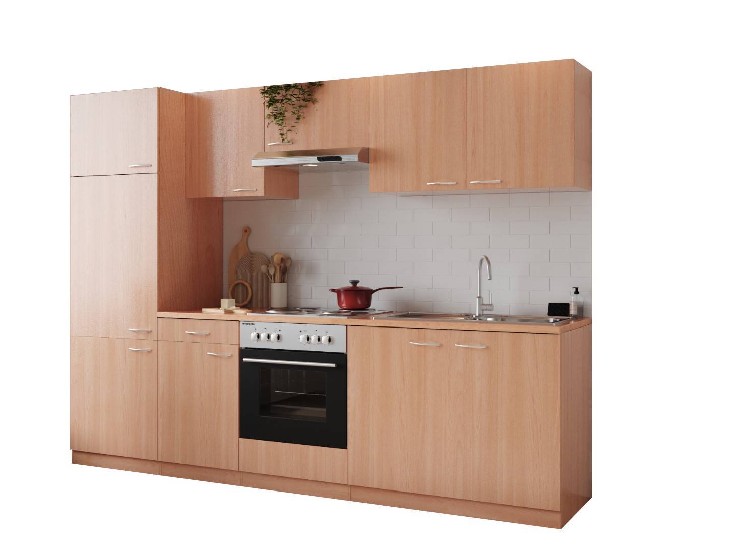 RESPEKTA Küchenblock GERDA - Buche - mit E-Geräten - 270 cm