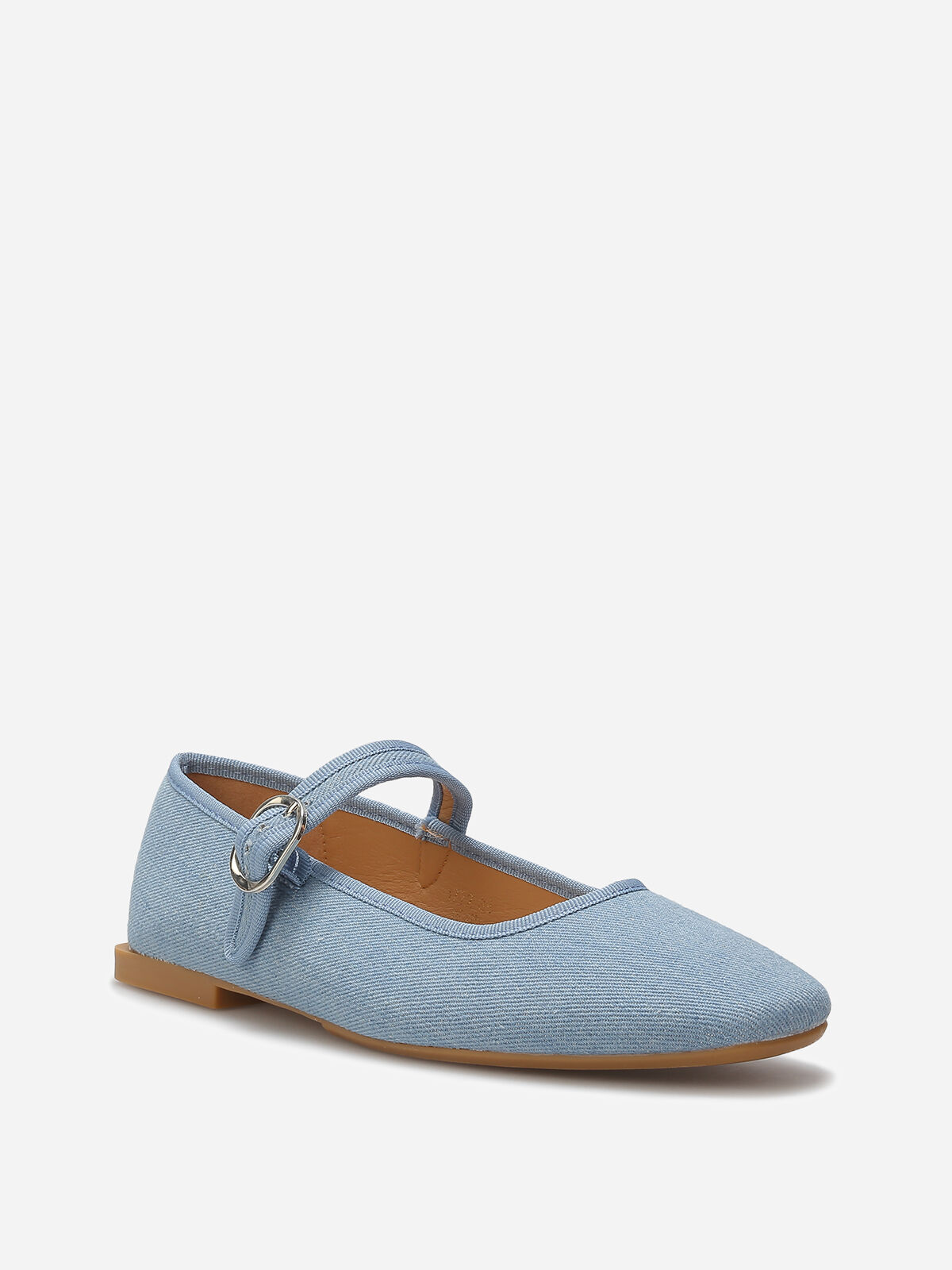 Ballerines à bout carré et bride- Bleu