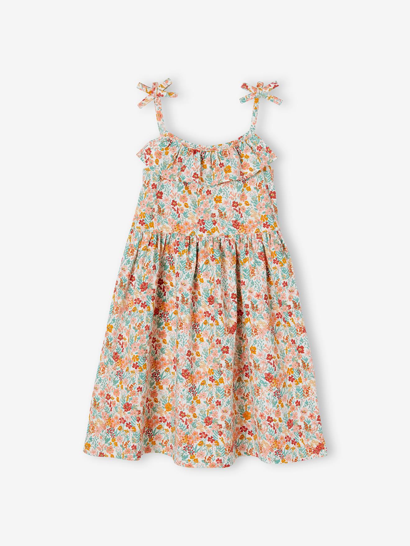 Conjunto com 2 vestidos de alças, 1 estampado + 1 liso, para meninas, azul médio, bicolor/multicolorido.
