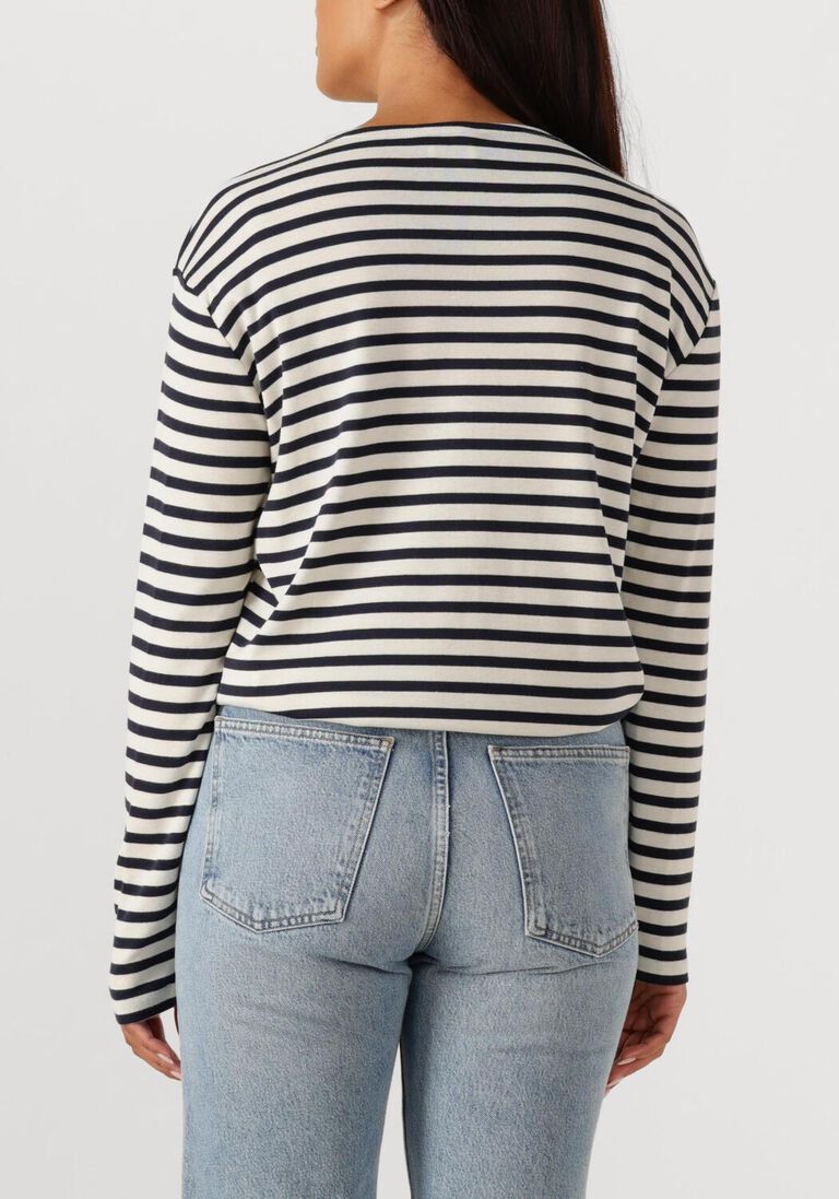 donkerblauwe closed trui basic long sleeve st striped