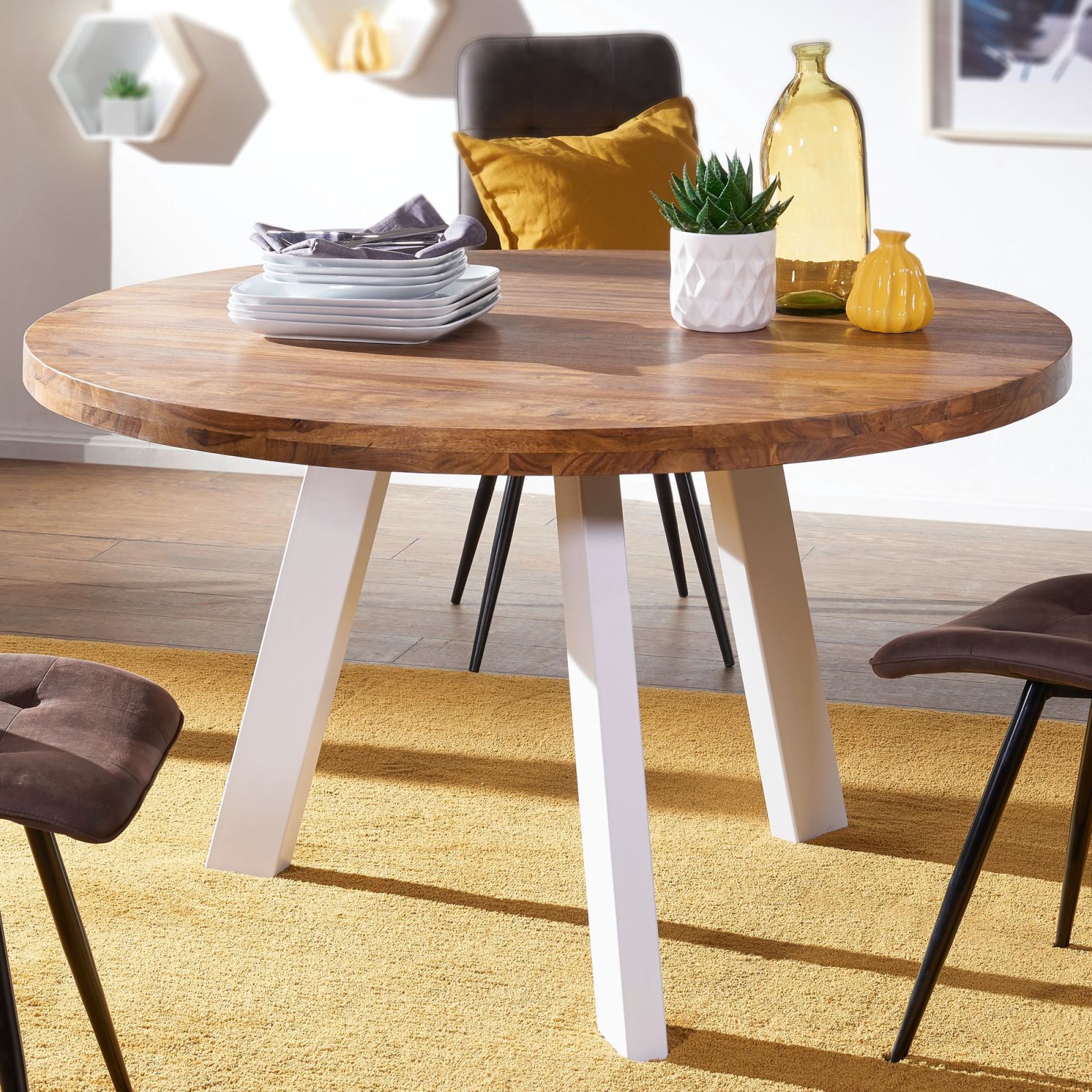 Esstisch - Sheesham massiv - rund -Ø130 cm