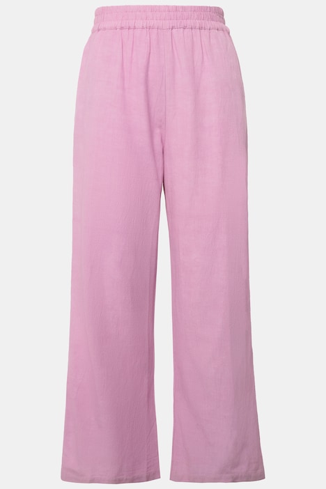 Leinenmix-Hose, Wide Legs, HighWaist, Elastikbund