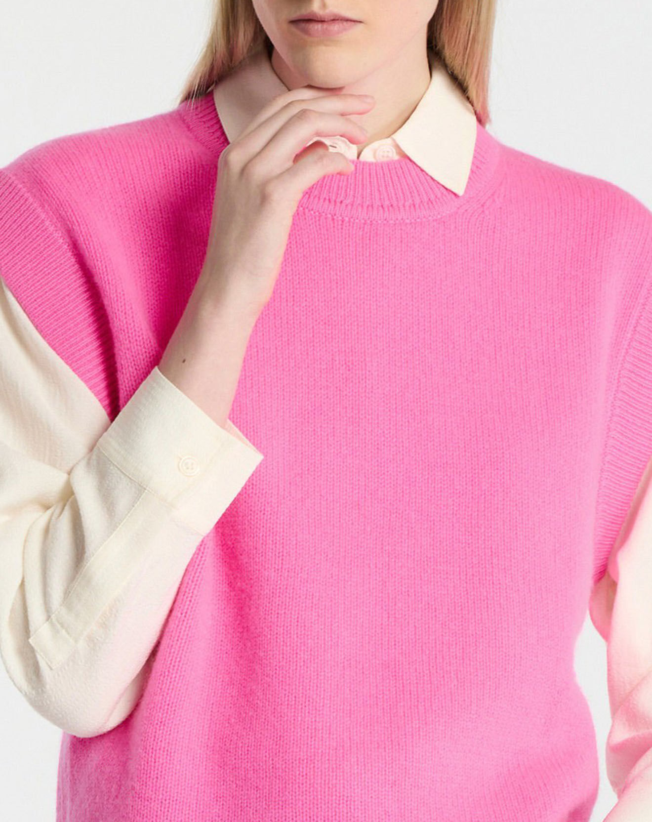 Galeries Lafayette Pull en Laine & Cachemire Solal sans manches rose