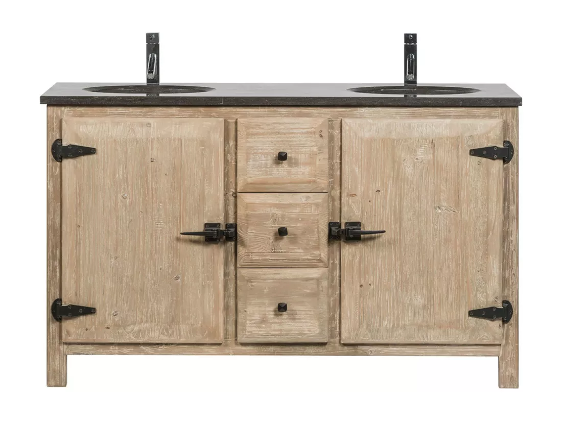 Meuble de salle de bain double vasque en bois et métal L148 - LAURINA