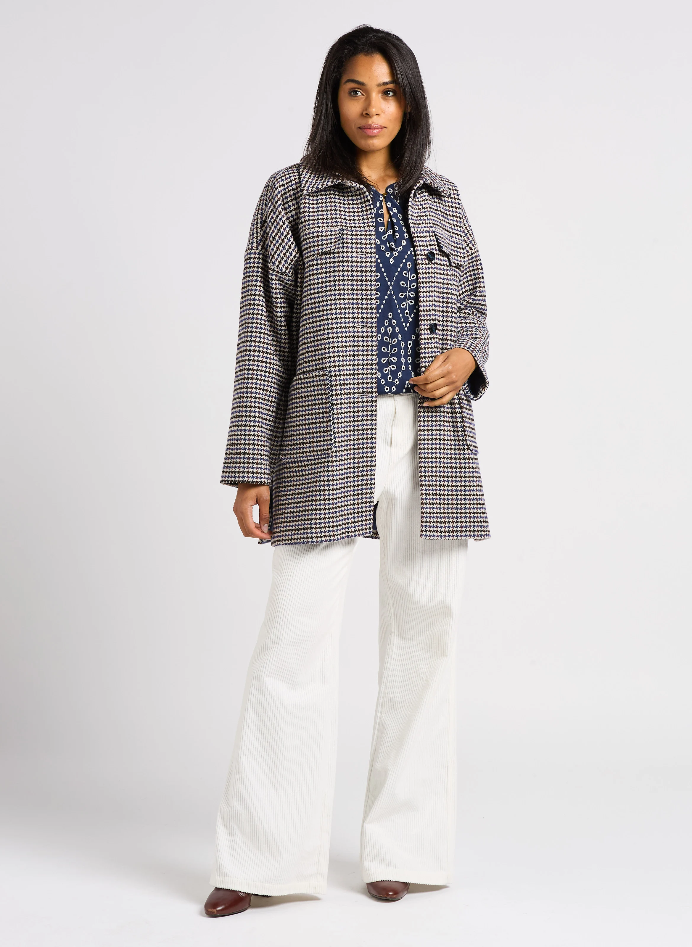 POETE - Pantalon large en velours côtelé| Blanc