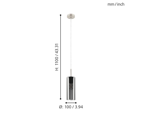 Hanglamp, 1-lichts, HxLxB 110x71x10 cm, nikkel/mat/zwart