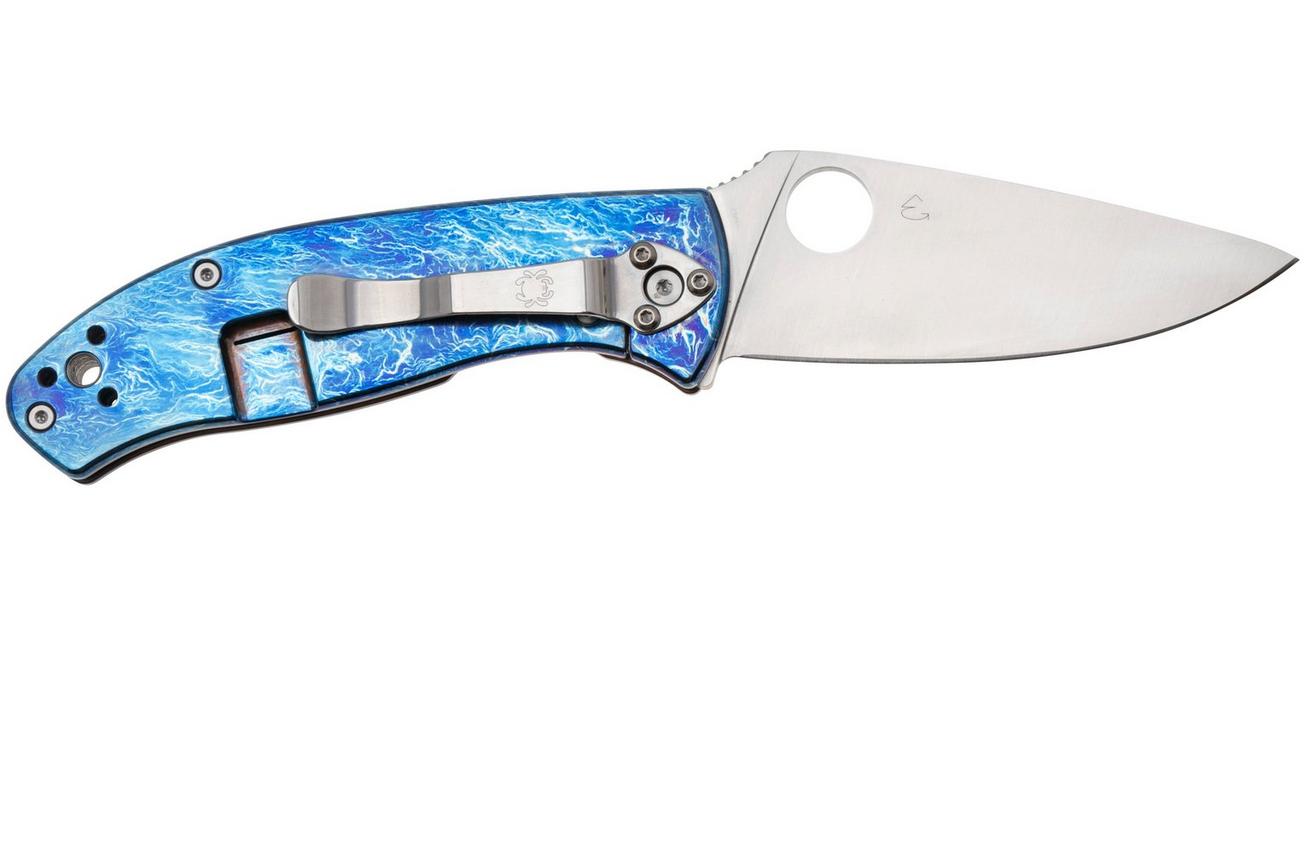 Spyderco Tenacious, D2, C122TIBLD2P Blue Flamed Titanium Disarray zakmes