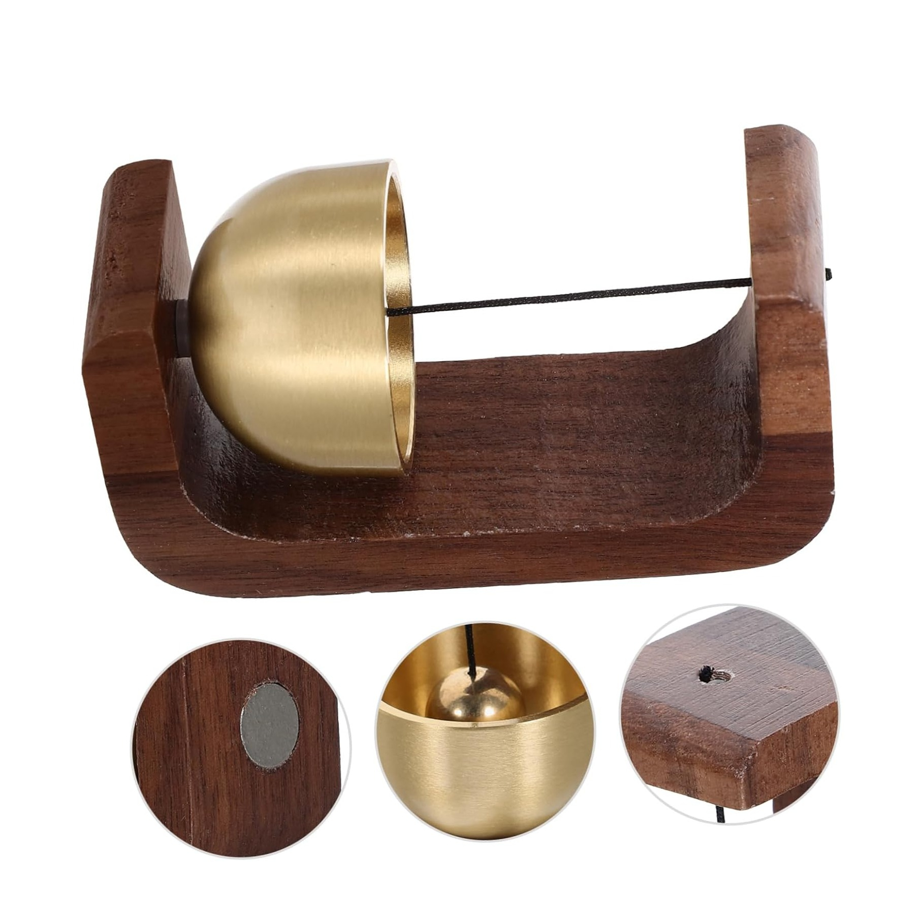 (72x32mm) Metall Glocke Eingangs Tür Klingel Deko Glockenspiel mit Magnetischem / Selbstklebendem Holz Rahmen - Braun / Gold