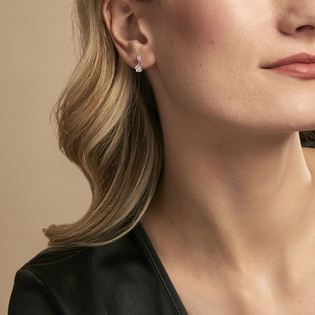 Boucles D'oreilles Puces Tibby Argent Blanc Oxyde De Zirconium