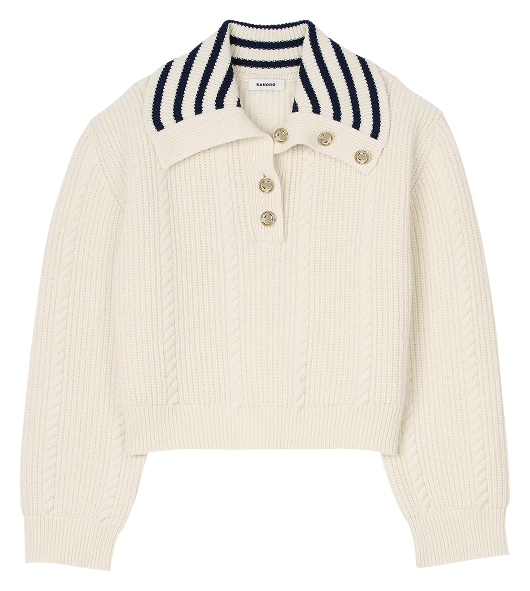 Pull à col vareuse rayé en laine mélangée | Blanc