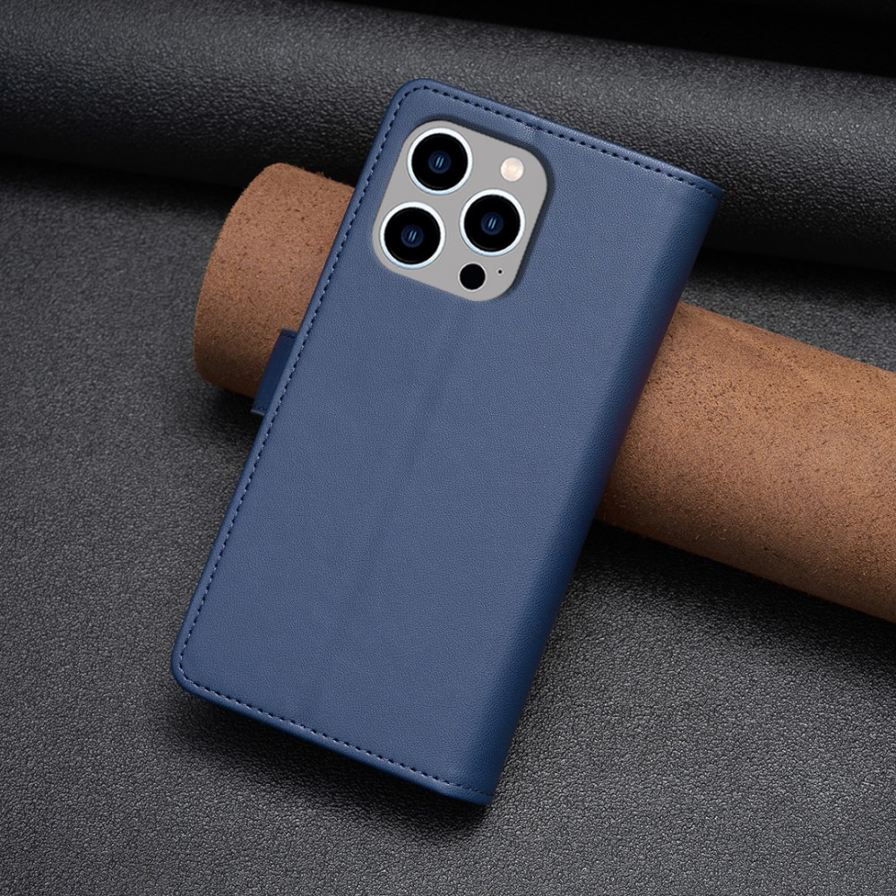 iPhone 15 Pro Max Leder Wallet Etui Tasche mit 9 Kartenfächern   Münzfach - Dunkelblau