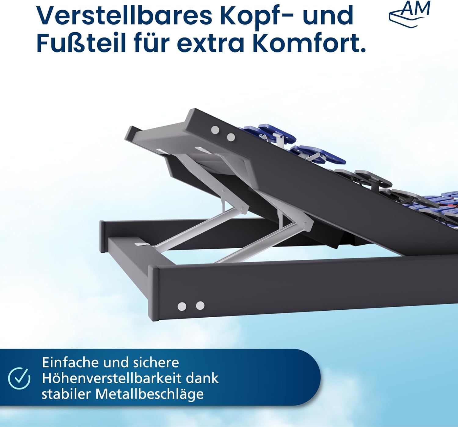 AM Qualitätsmatratzen 7 Zonen Tellerlattenrost 90x190 verstellbar bis 130 kg mit 45 Tellern - Made in Germany - Punktelastisches Tellerlattenrost Kopf und Fußteil verstellbar 90x190