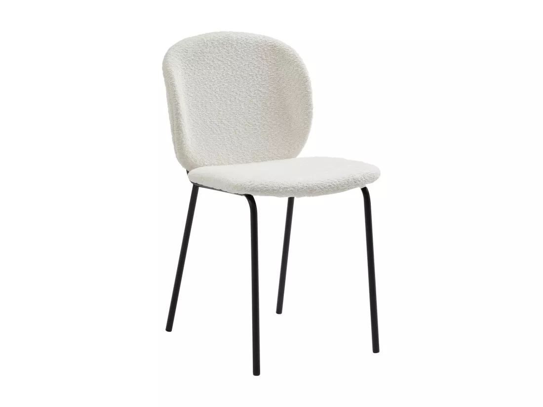 Lot de 2 chaises en tissu bouclette et métal noir - Crème - BEJUMA