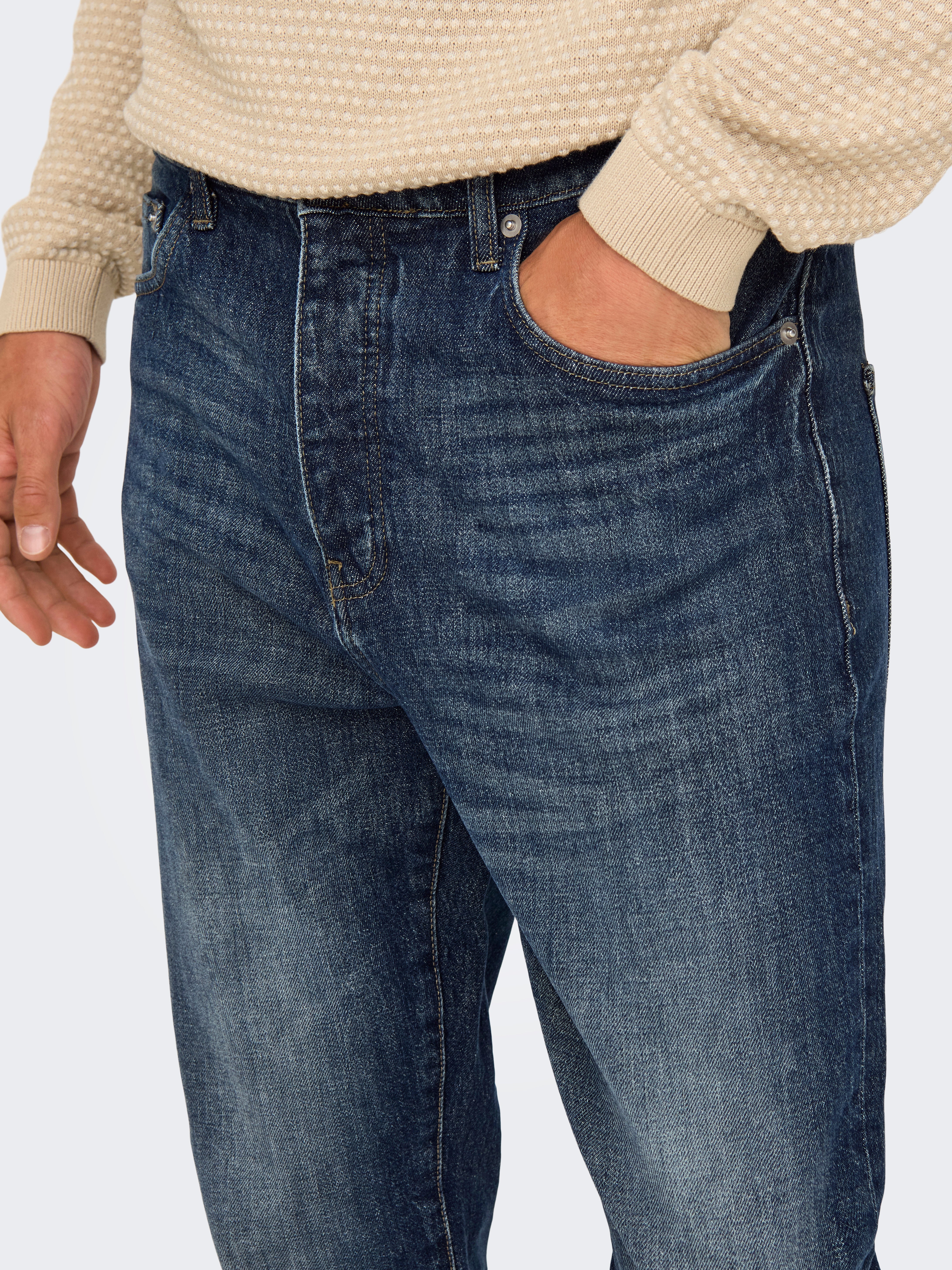 ONSYOKE Mittlere Taille Komfort Fit Jeans Dark Blue Denim