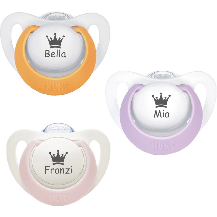 Schnullireich Schnuller mit Namen  Namensschnuller NUK Genius Krone – 2er Set (Mädchen) Weiß