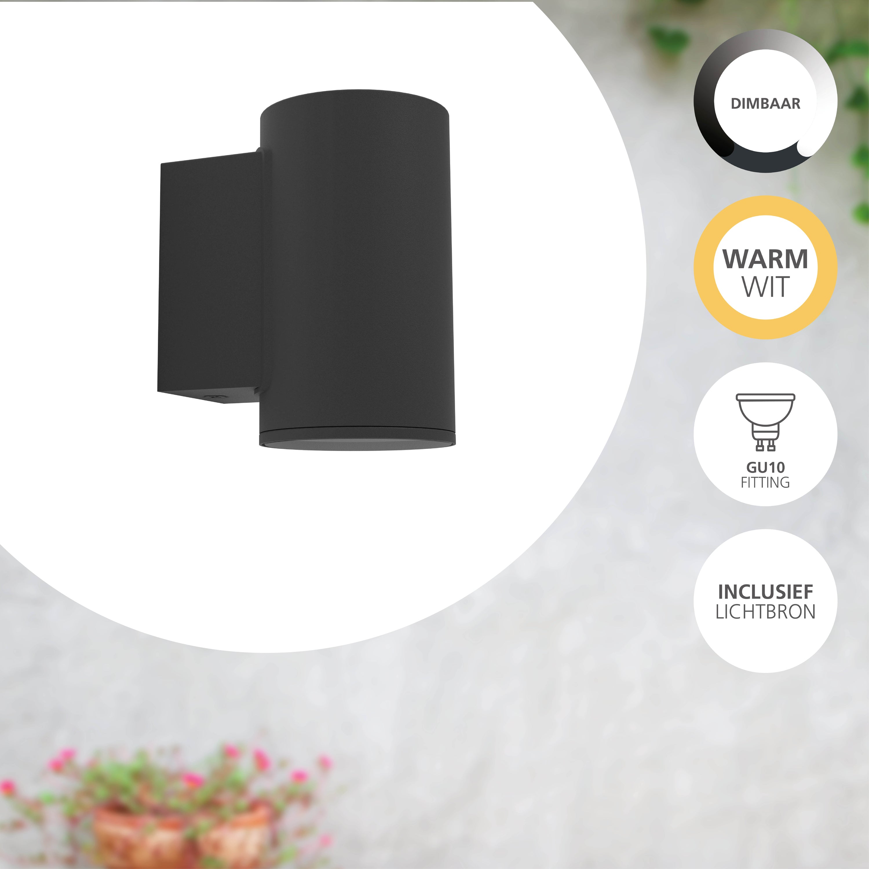 EGLO Izzalini Wandlamp - GU10 - 11,5 cm - Zwart