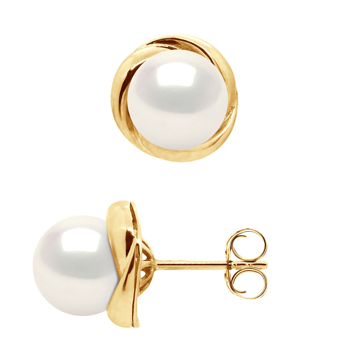 STELLA - Boucles d'Oreilles Perles d'Eau Douce 7-8 mm Blanches Or Jaune