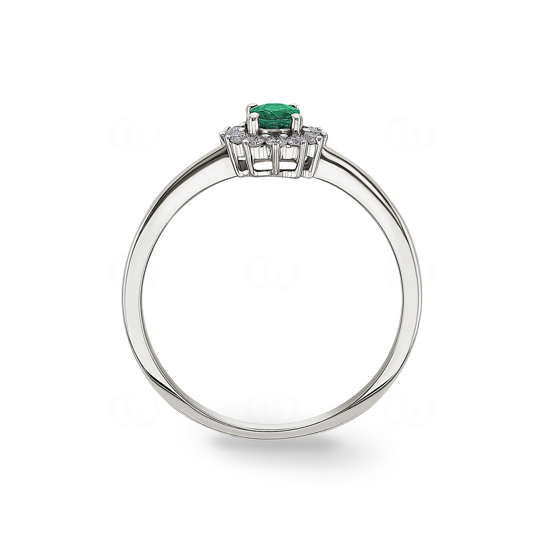 Smaragdring 750/18 K Weissgold mit Diamanten 0.15 ct H/si