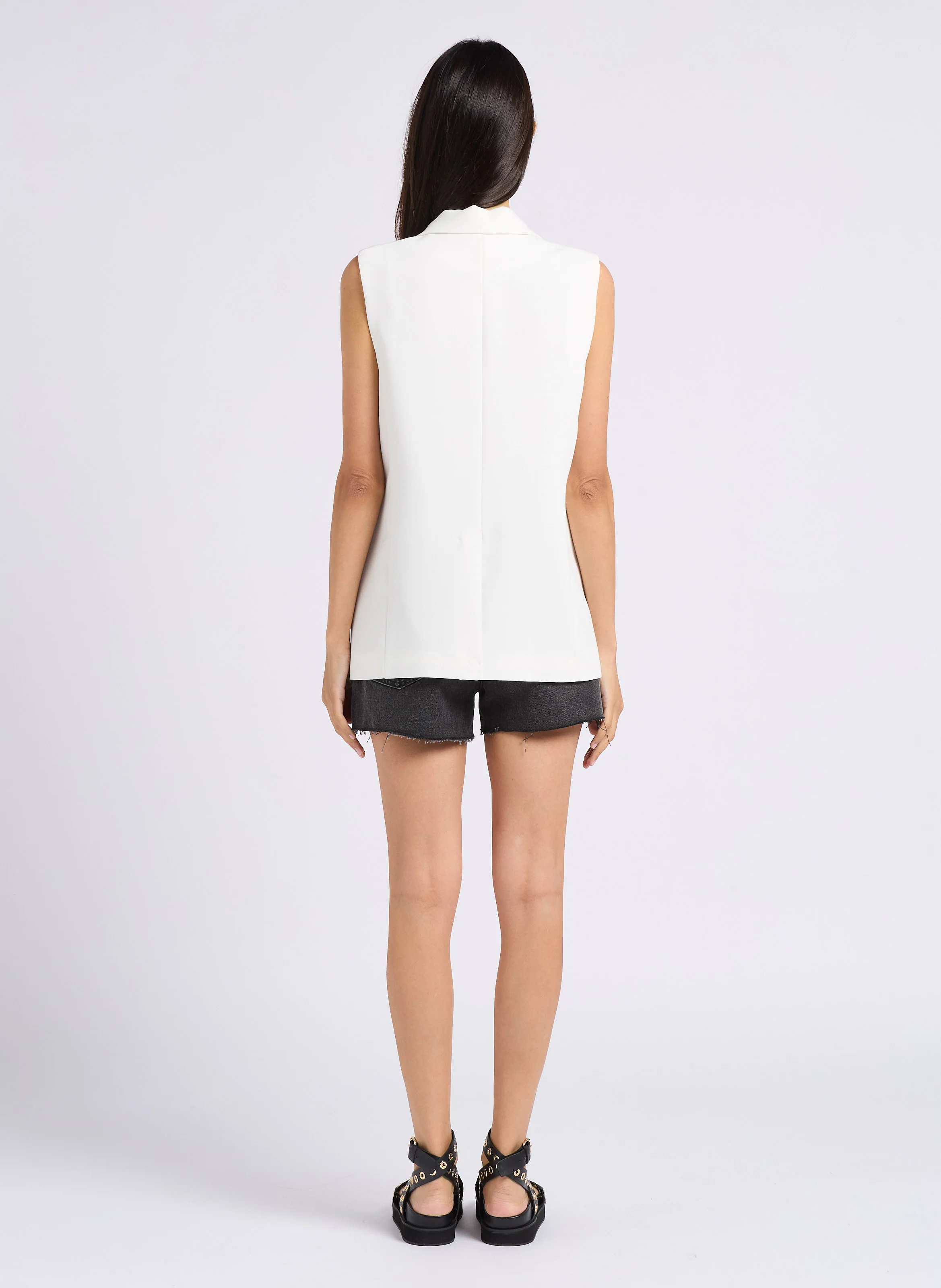 DAVID - Short taille haute en denim délavé | Gris