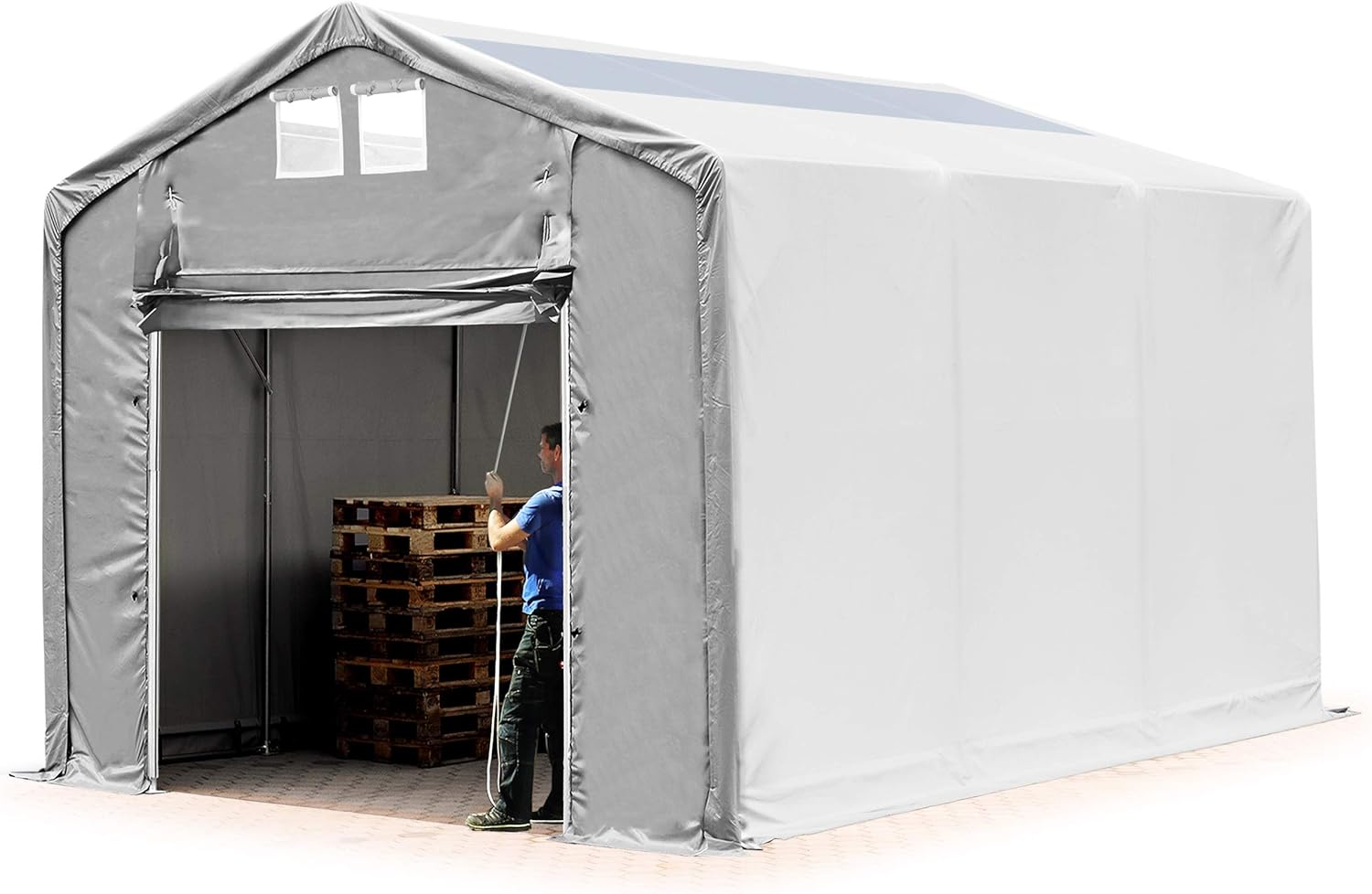 TOOLPORT Lagerzelt Zelthalle Weidezelt 4x6x3 m mit Hochziehtor - durchgehende PVC Plane 850 N mit Oberlicht - Wasserdicht
