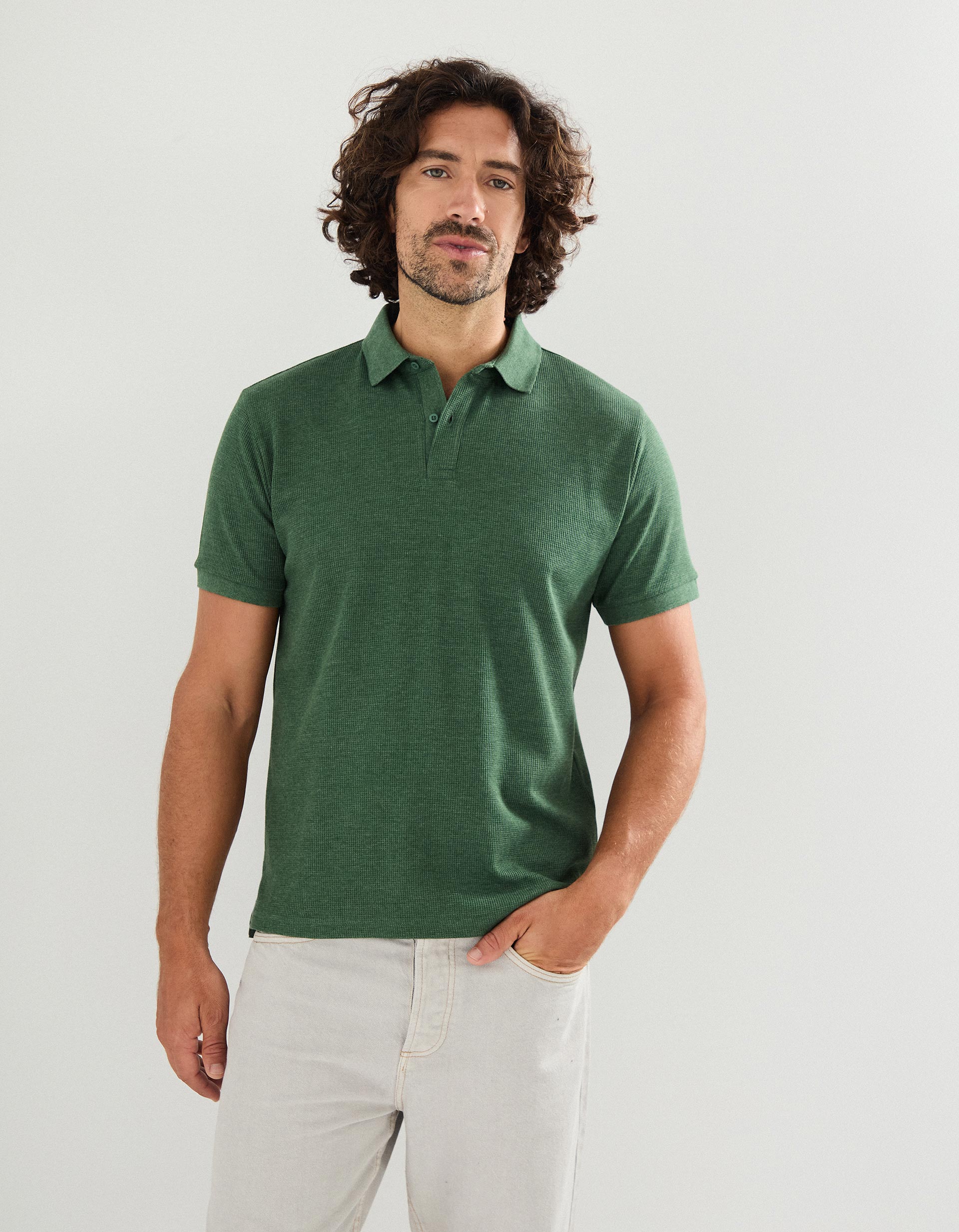 Polo Waffle, Homem, Verde Escuro