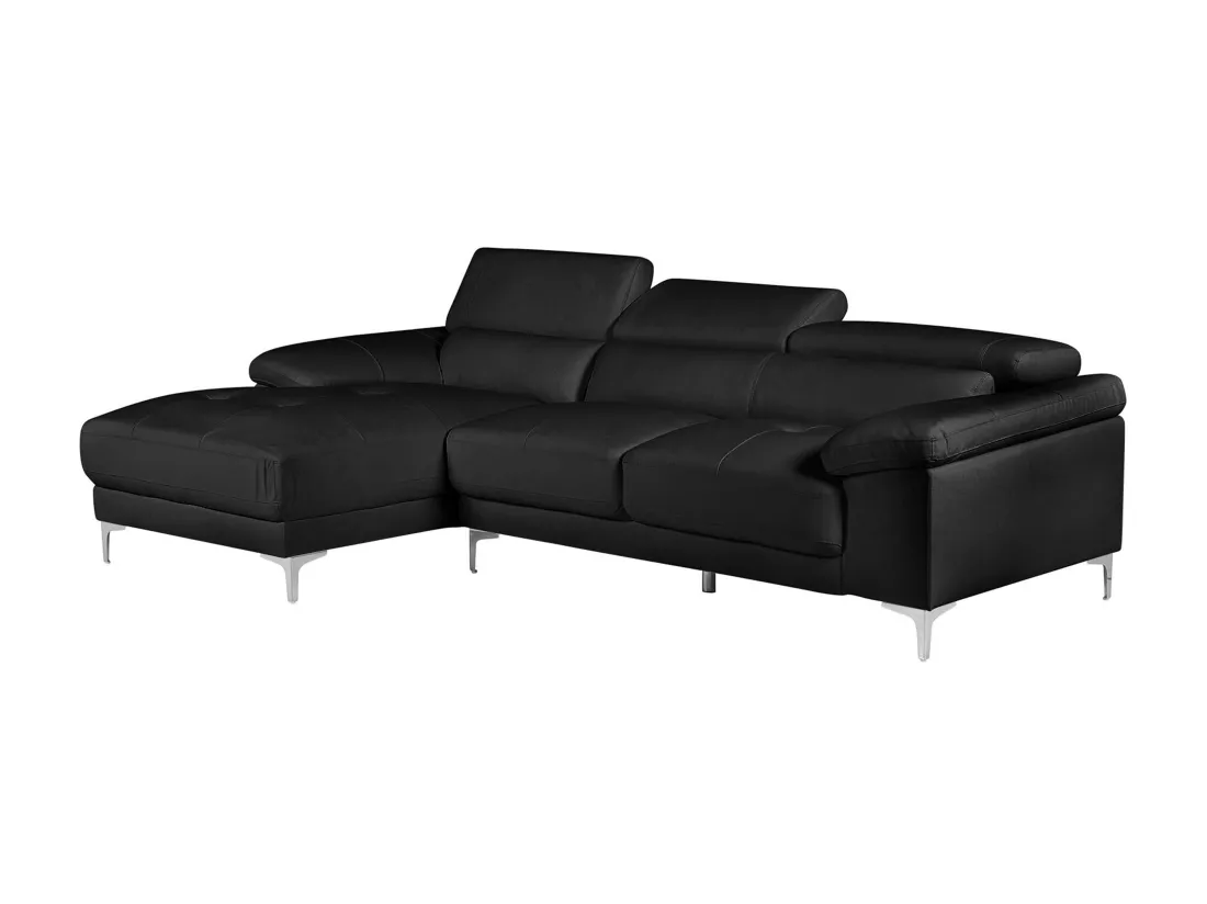 Canapé d'angle en cuir SOLANGE - Noir - Angle gauche