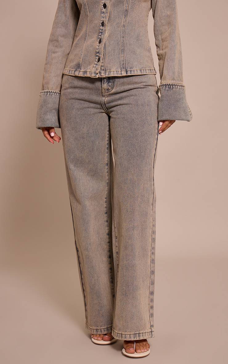 Bleu Jean Droit Délavage Vintage Petite Taille