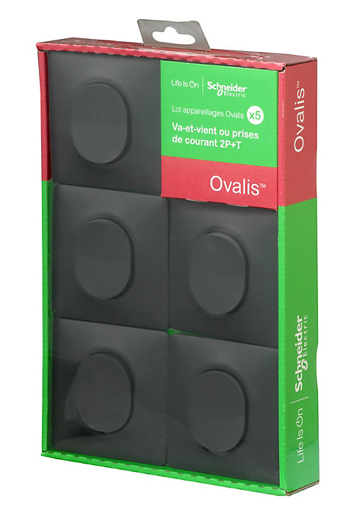 Interrupteur va-et-vient complet Schneider Electric Ovalis anthracite, lot de 5
