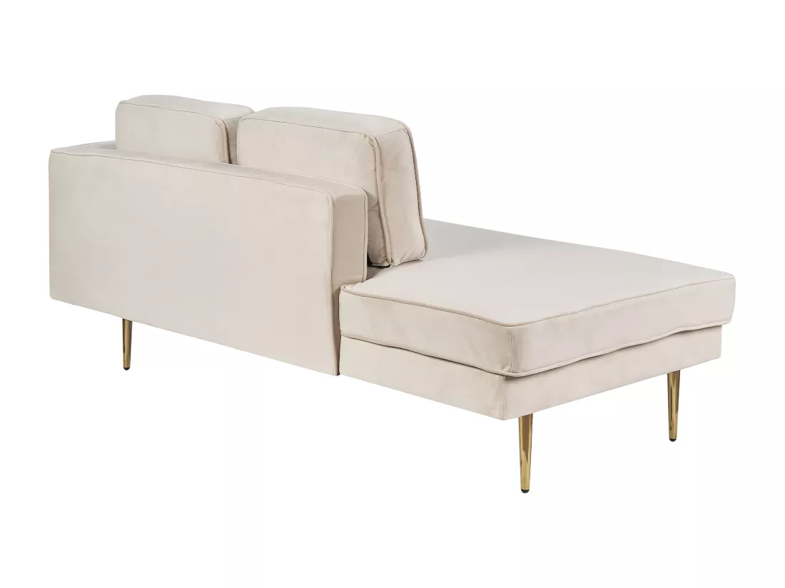 Chaise longue côté droit en velours beige MIRAMAS