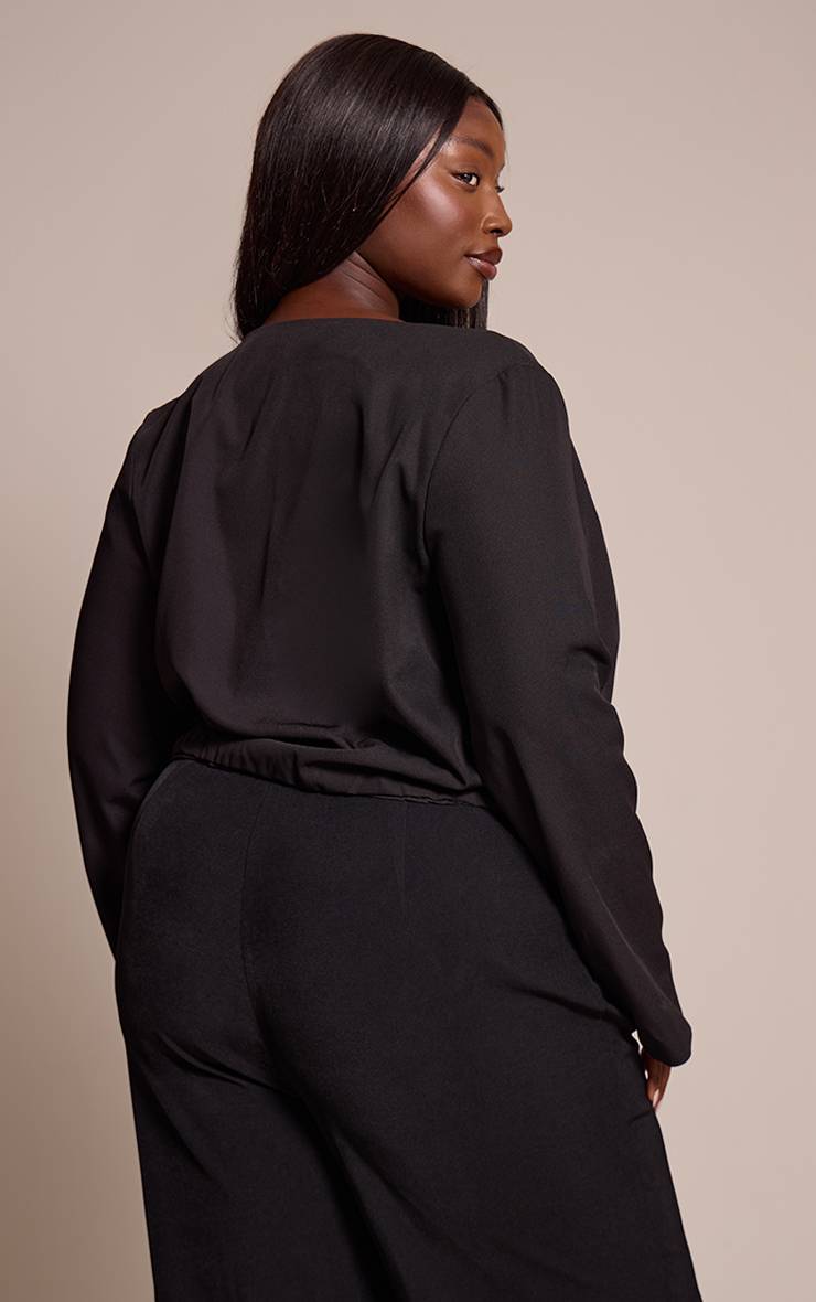 Noir Haut Grande Taille Drapé Tissé À Décolleté Plongeant