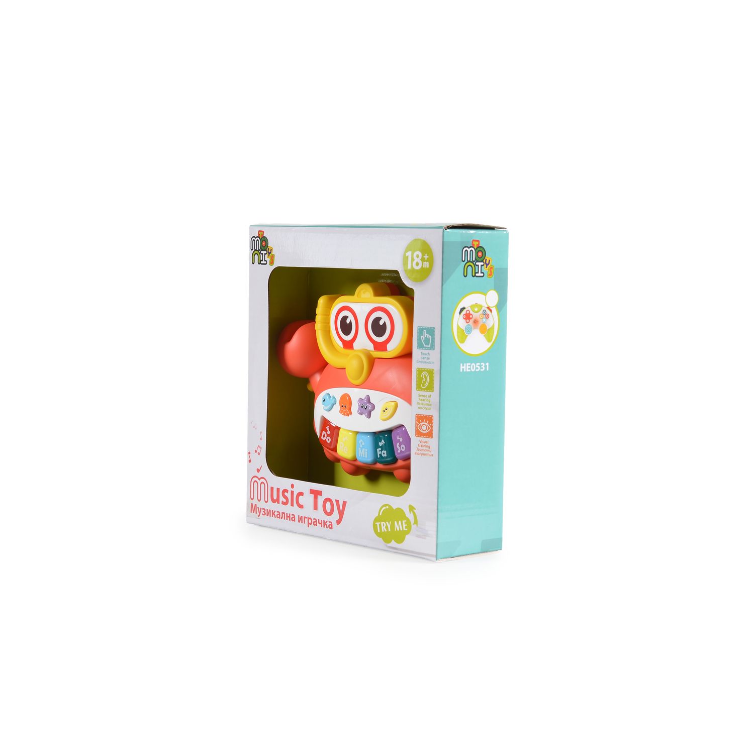 Moni Musikspielzeug Krabbe HE0535 Melodien, Tasten, Licht, Babyklavier, Tiere rot