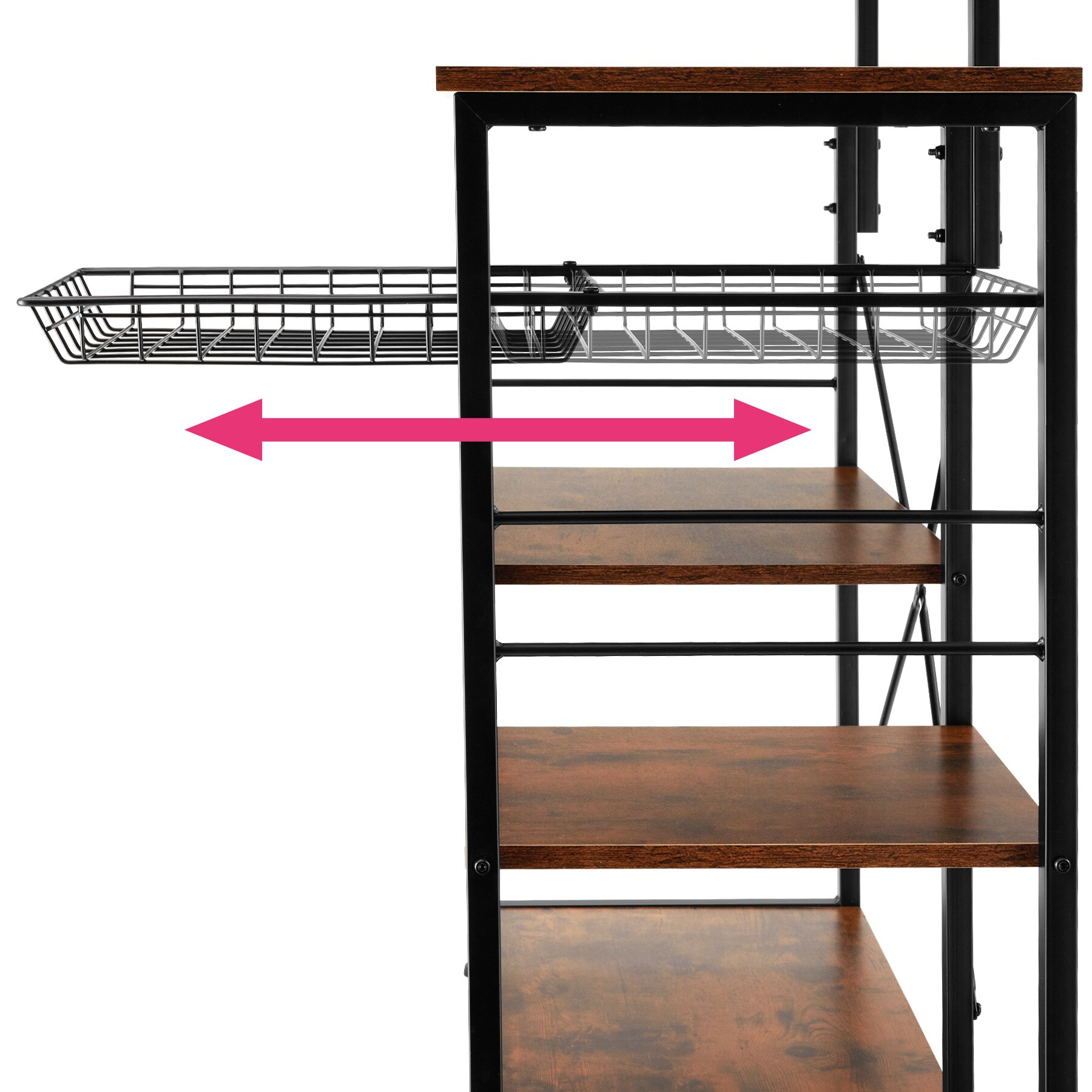 tectake® Küchenregal, Industrial Style, 6 Ablagen und ausziehbarer Gitterkorb, 90 x 40 x 131,5 cm