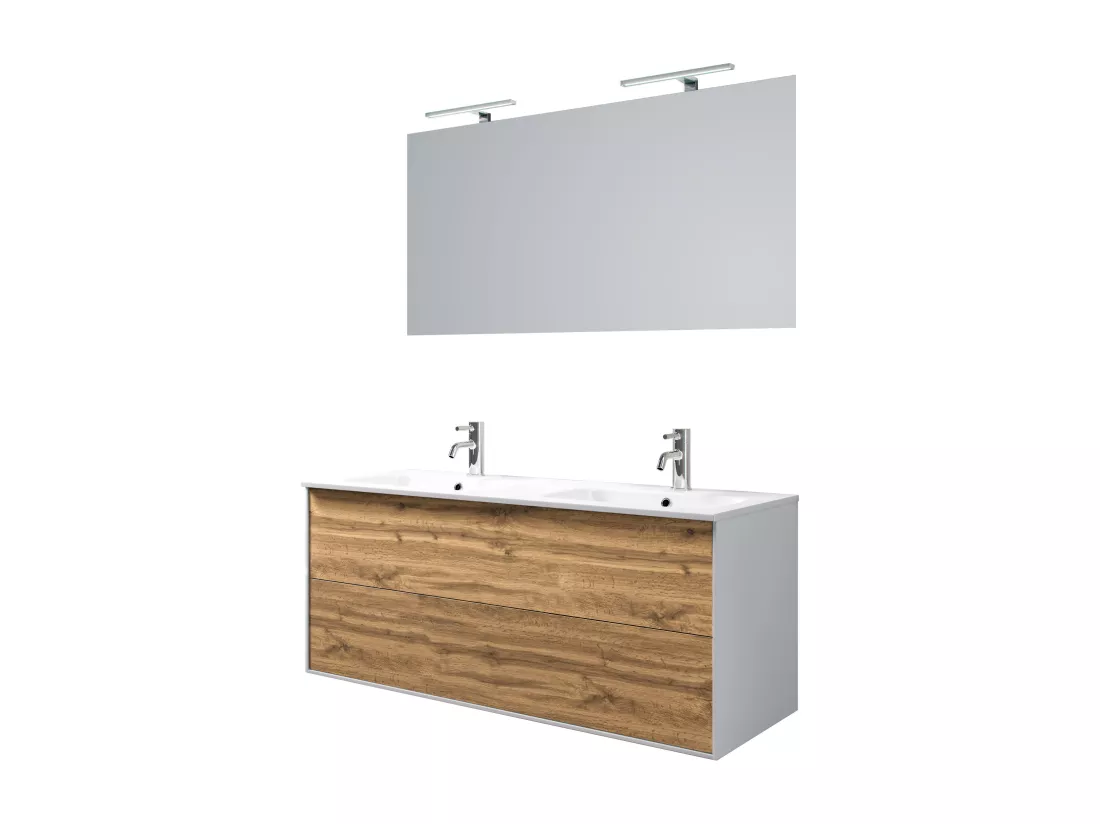 Ensemble de salle de bain double vasque 5 pièces IGEA chêne miel