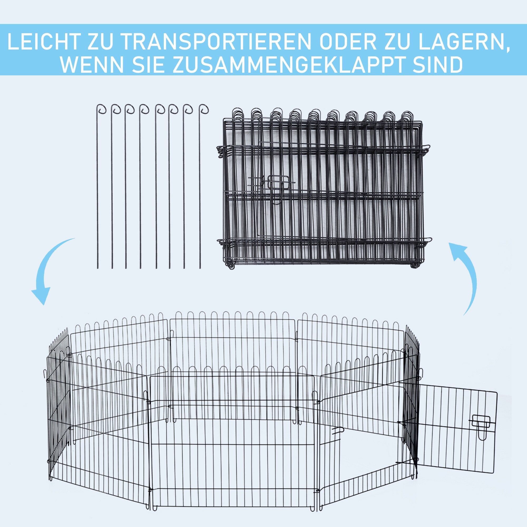 PawHut Freilaufgehege für Hasen, Kaninchen und Hundewelpen schwarz