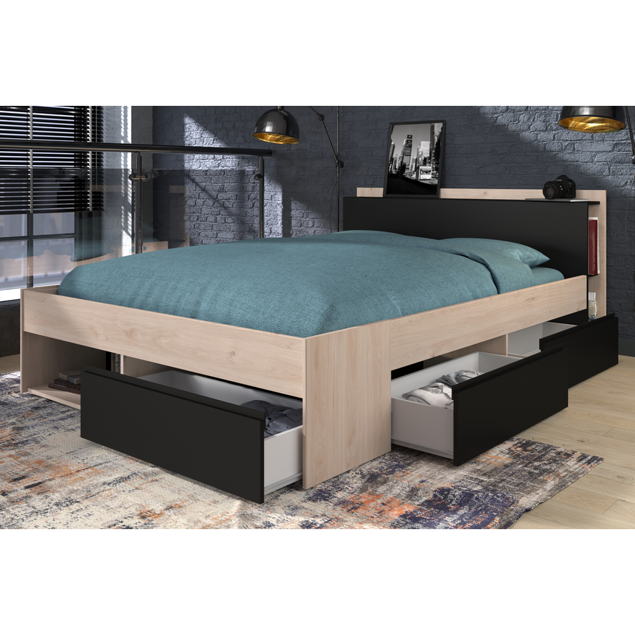 Parisot Doppelbett Most Eiche Jackson  schwarz Eiche Jackson  schwarz