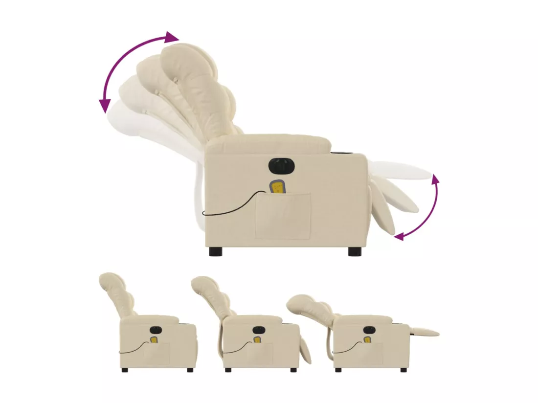 Fauteuil inclinable massant électrique crème tissu
