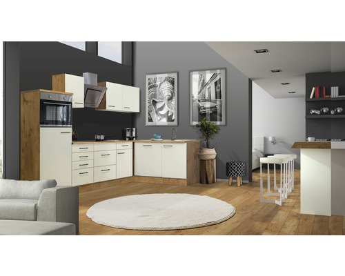 Flex Well hoekkeuken met apparatuur Vintea 280 cm magnolia mat gedemonteerd, omkeerbare uitvoering 00011852